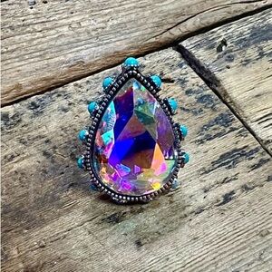 Blue Glass Teardrop Statement Ring